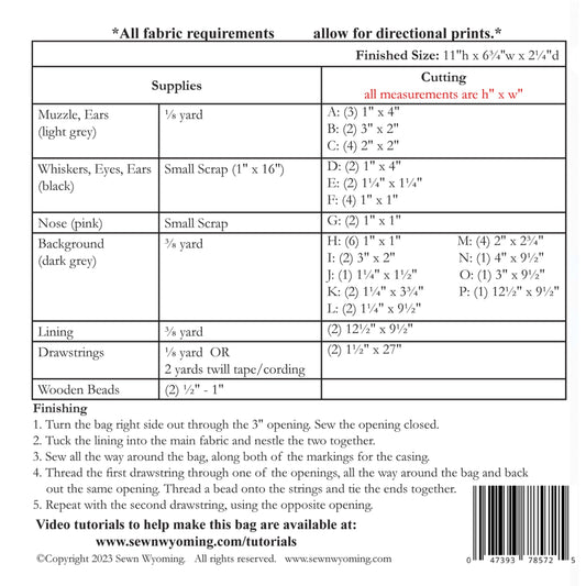 Jinx Drawstring Bag Pattern by Sewn Wyoming