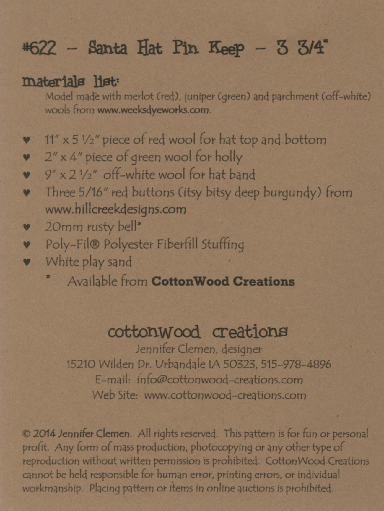 Santa Hat Pin Keep # CWC622 - Special Order