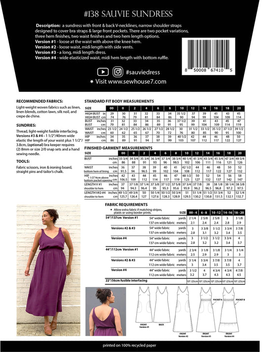 Sauvie Sundress Pattern by Sew House Seven - Size 00-20 - Special Order