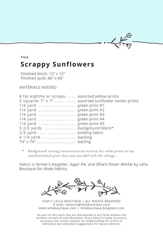 Scrappy Sunflowers Quilt Pattern by Lella Boutique