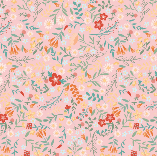 Mushroom Blooms by Poppie Cotton : Tossed Floral Pink (Estimated Ship Date Aug. 2024)