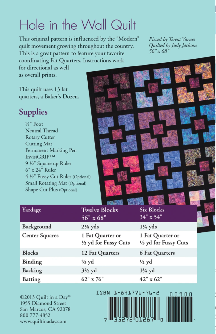 Hole in the Wall Quilt Pattern by Quilt in a Day