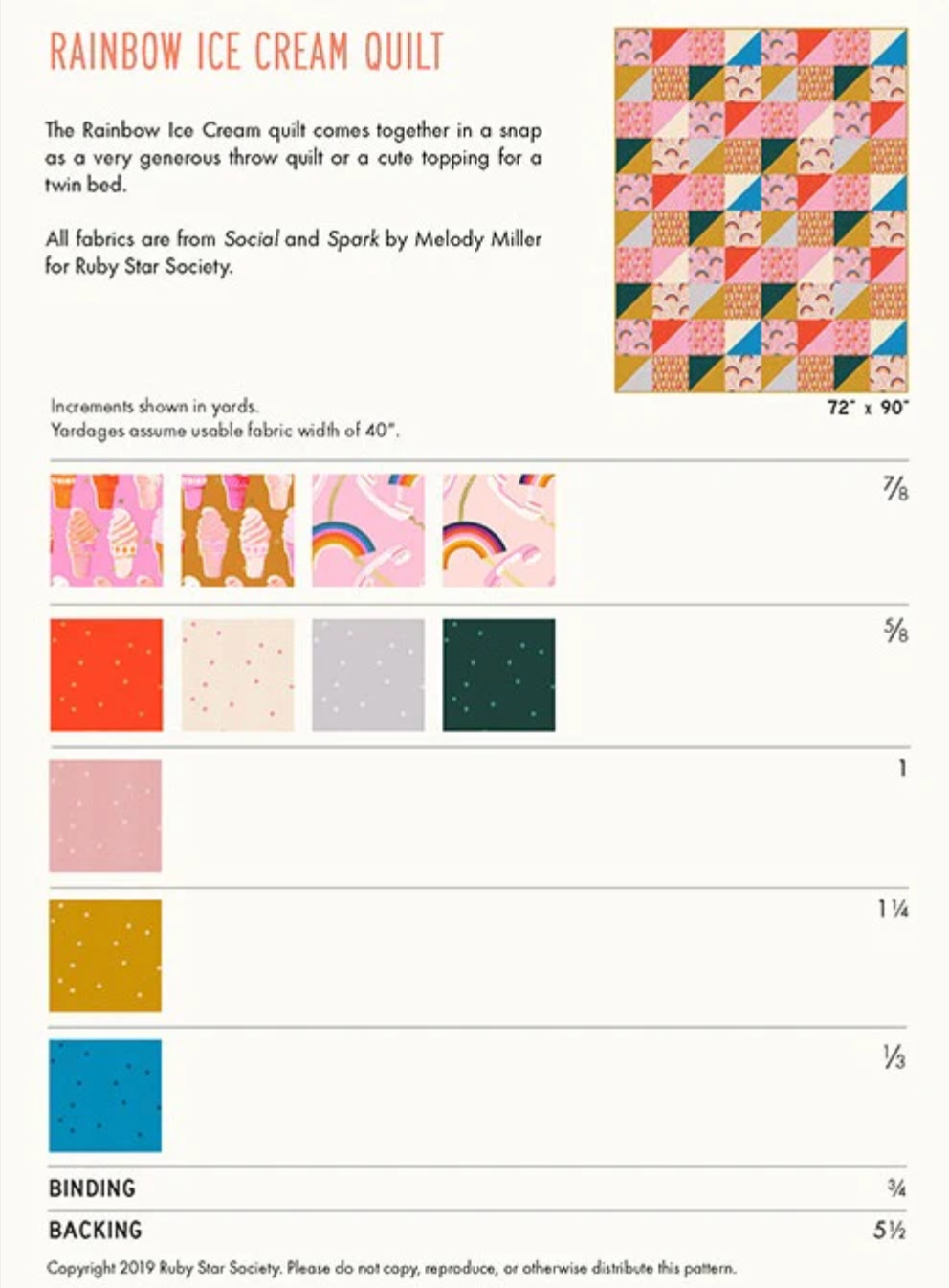 Sugar Cone by Kimberly Kight - Rainbow Ice Cream Quilt Kit