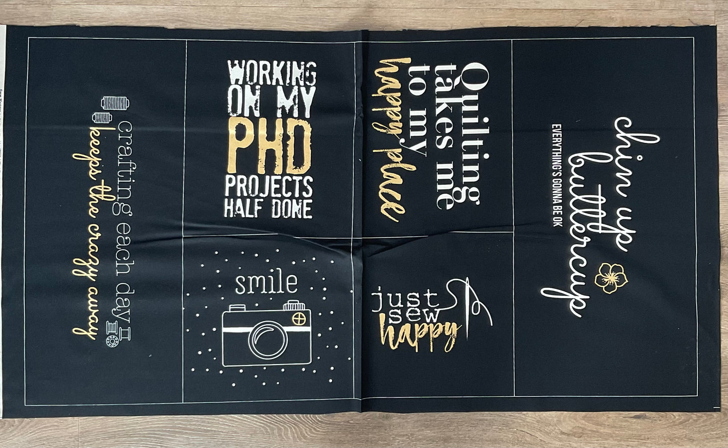 Sew Happy by Zen Chic : Canvas Panel Metallic Black