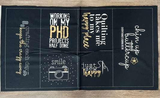 Sew Happy by Zen Chic : Canvas Panel Metallic Black