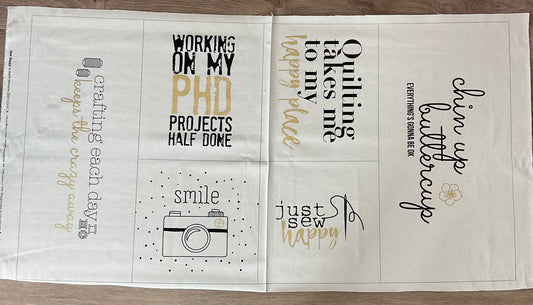 Sew Happy by Zen Chic for Moda : Canvas Panel Metallic Natural