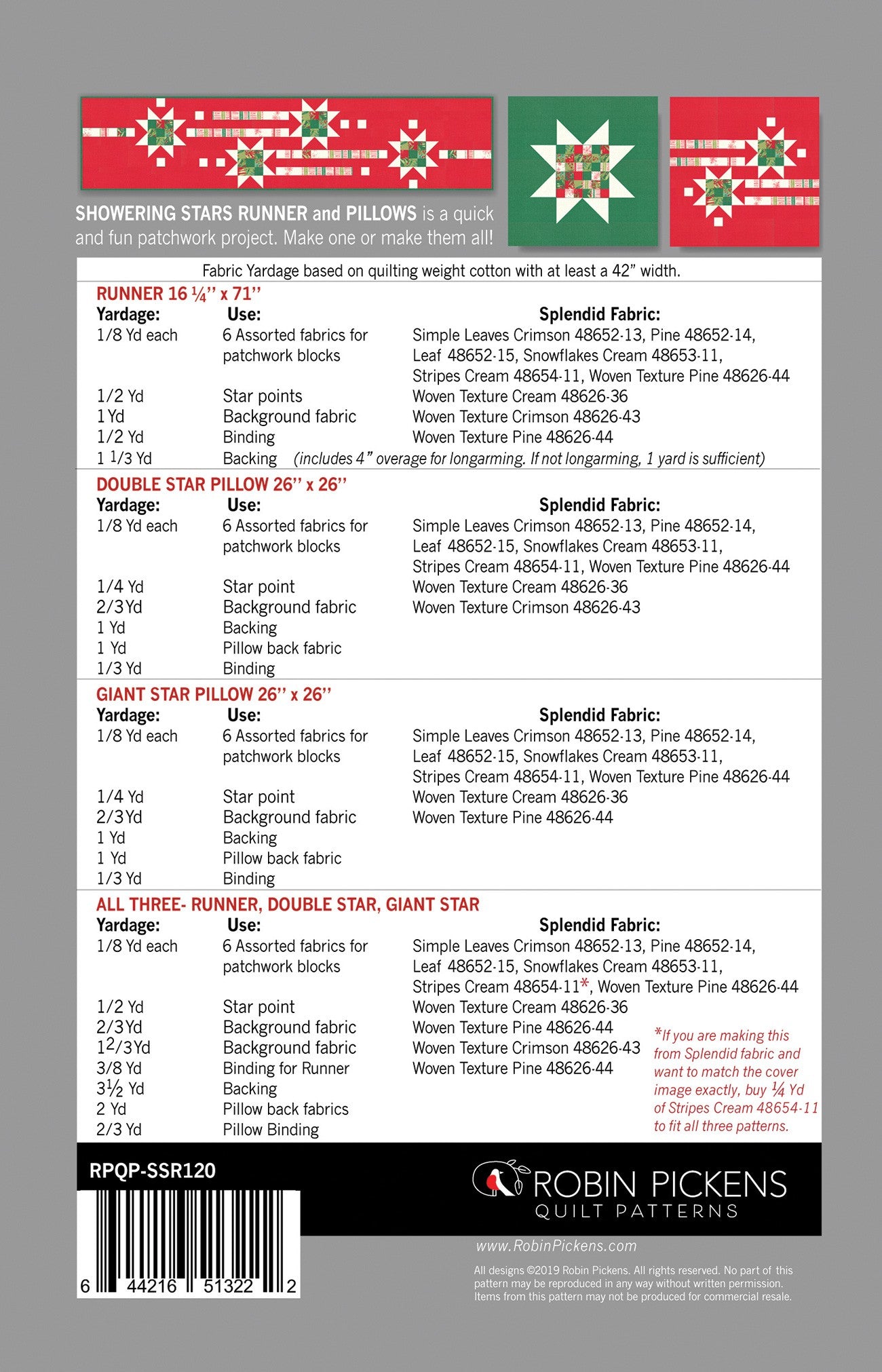 Showering Stars Table Runner and Pillows