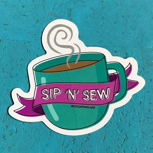 Sip 'N' Sew Mug Sticker by Sassafras Lane