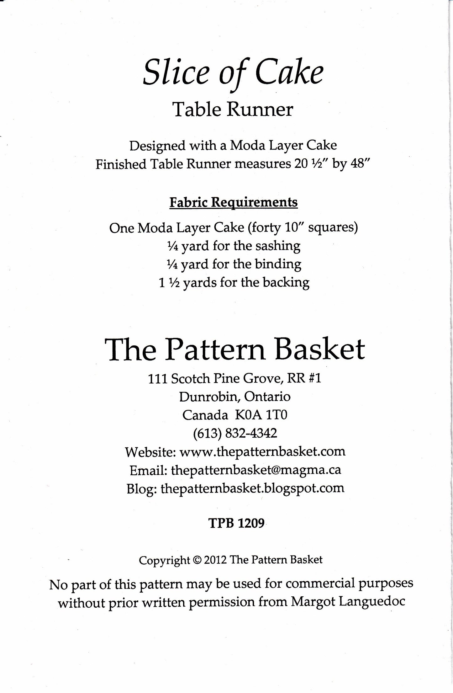 Slice of Cake Table Runner Pattern by The Pattern Basket