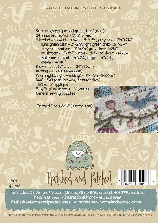 Song Bird Table Runner Applique Pattern by Hatched & Patched