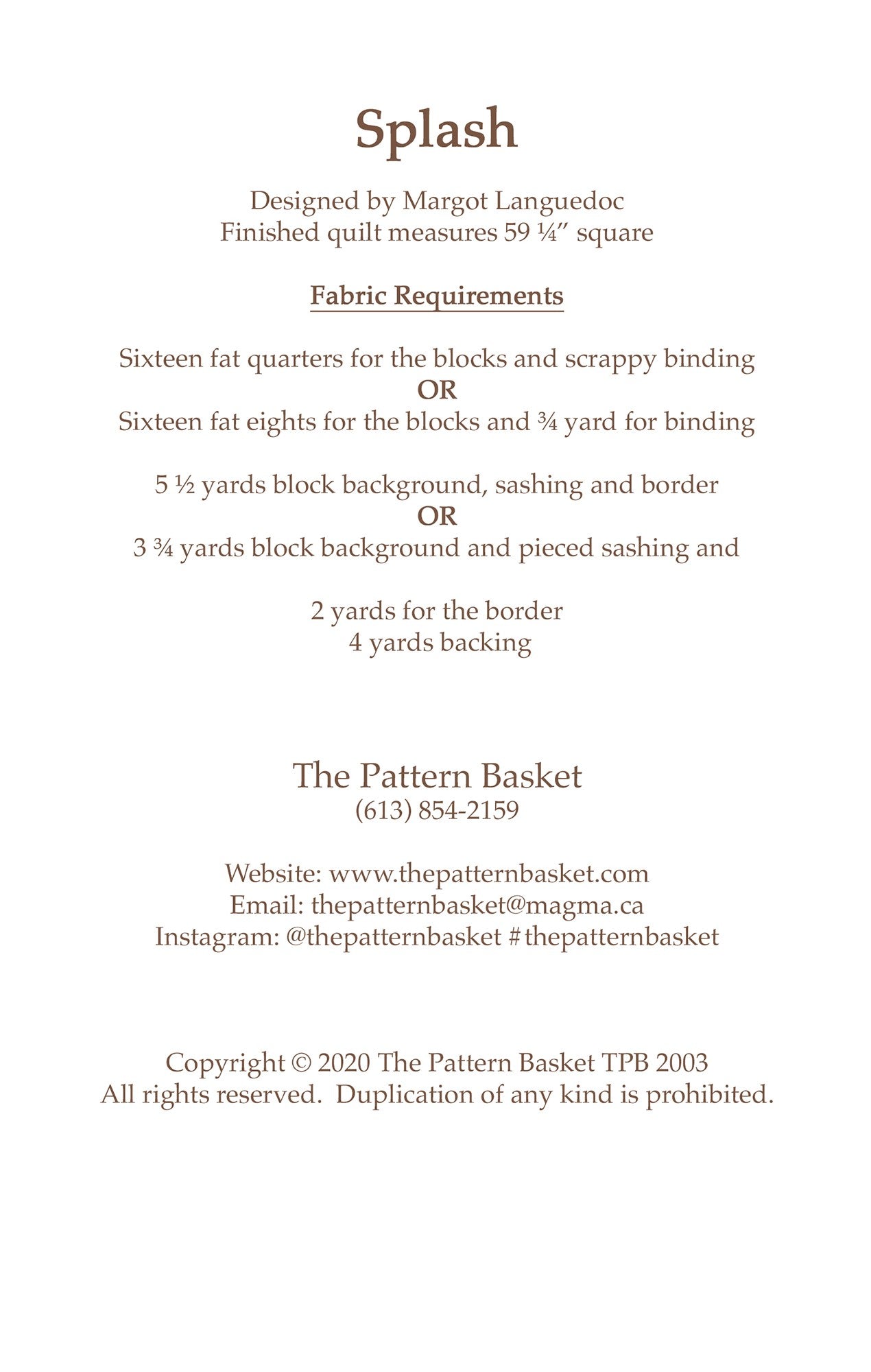 Splash Quilt Pattern by The Pattern Basket