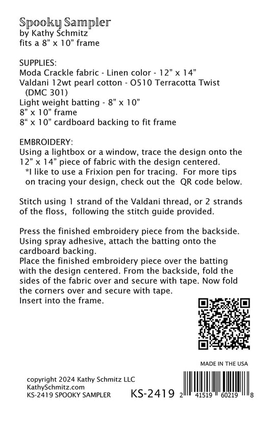 Spooky Sampler Halloween Embroidery Pattern by Kathy Schmitz KS-2419 - Special Order