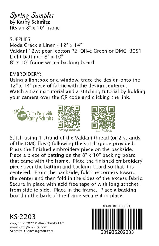 Spring Sampler Embroidery Pattern by Kathy Schmitz