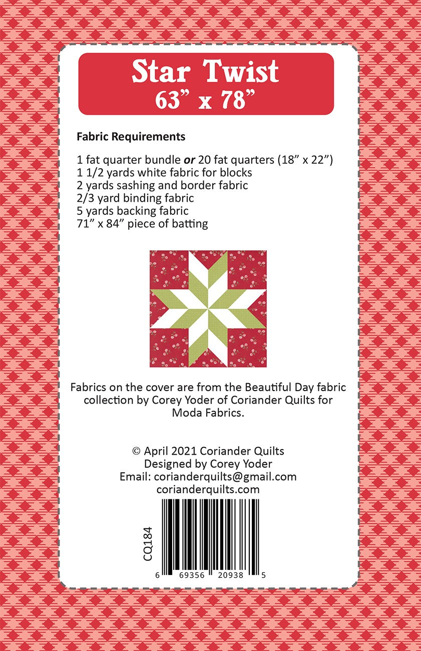 Star Twist Quilt Pattern by Coriander Quilts - Special Order