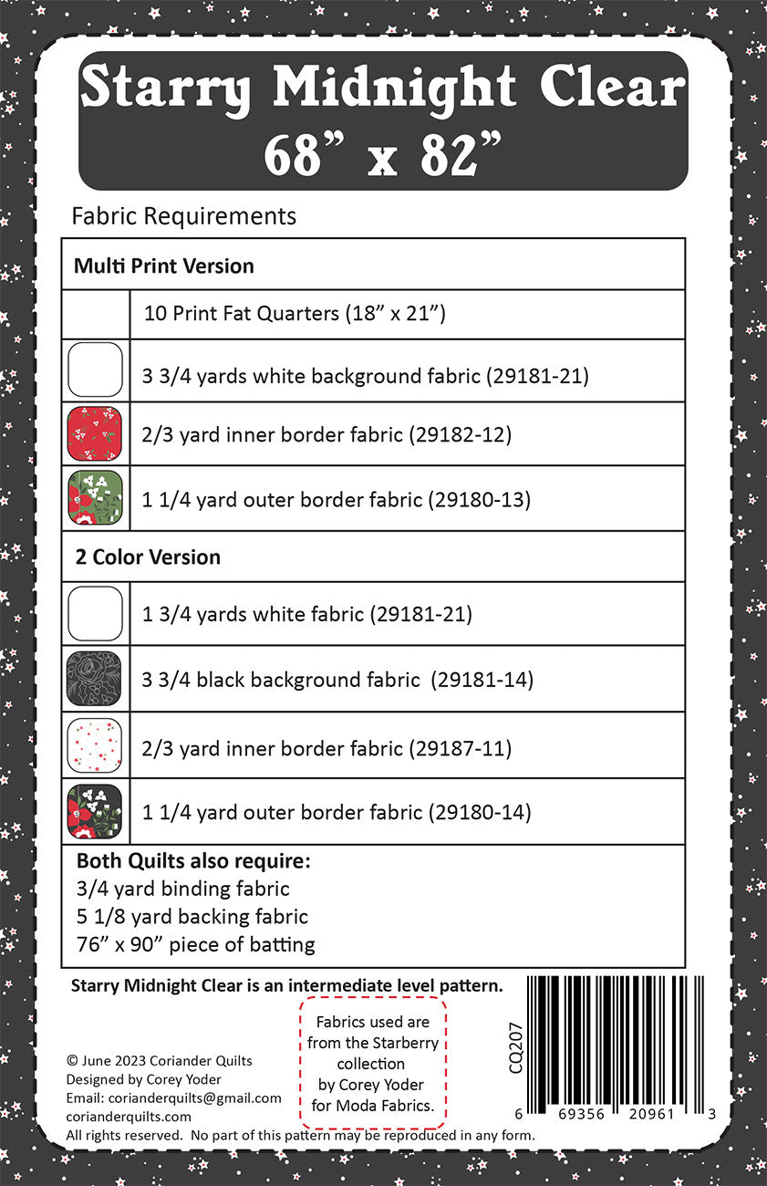 Starry Midnight Clear Quilt Pattern by Coriander Quilts - Special Order