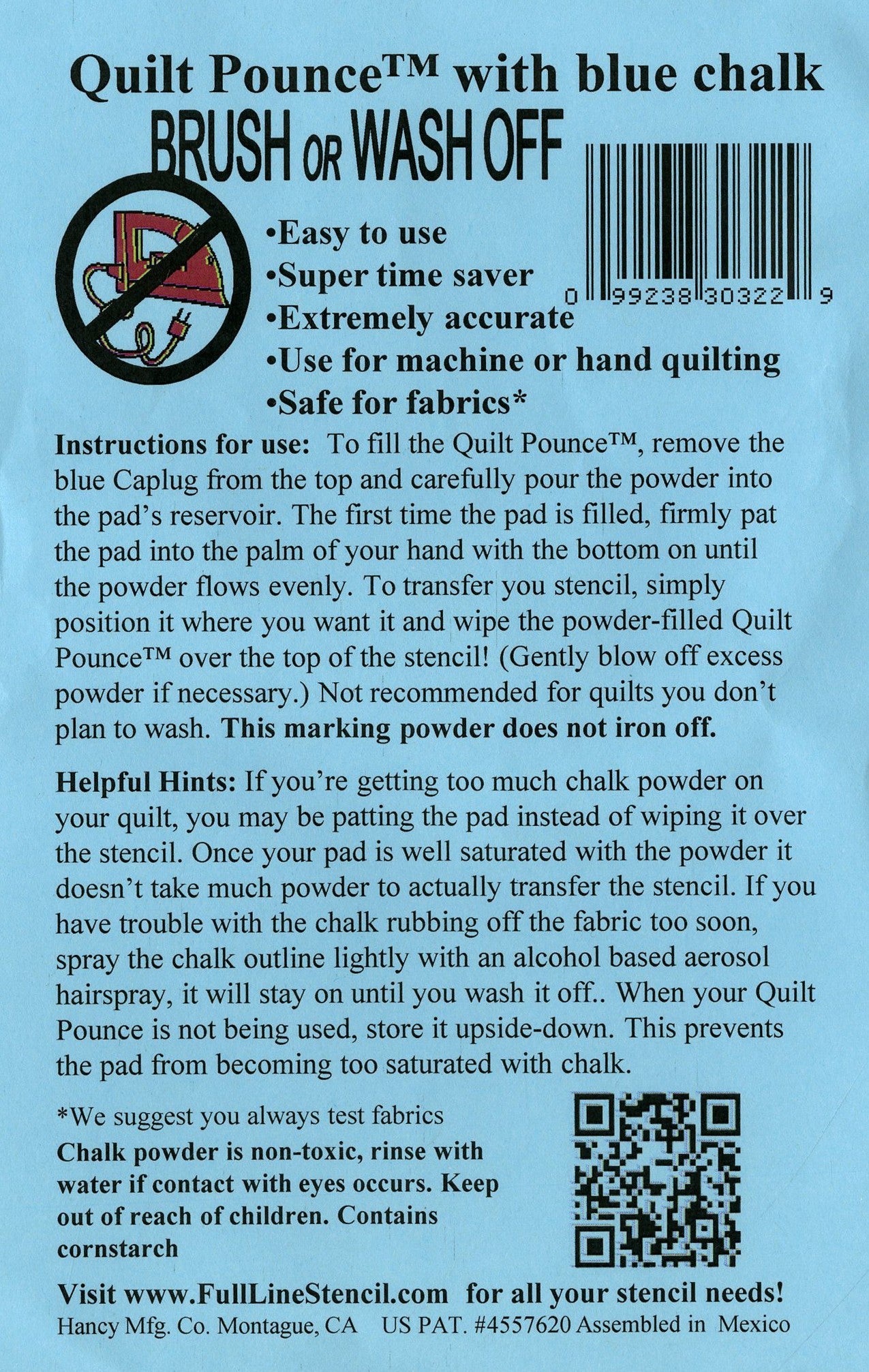 Stencil Chalk Transfer Quilt Pounce Pad Blue # QPB - Special Order