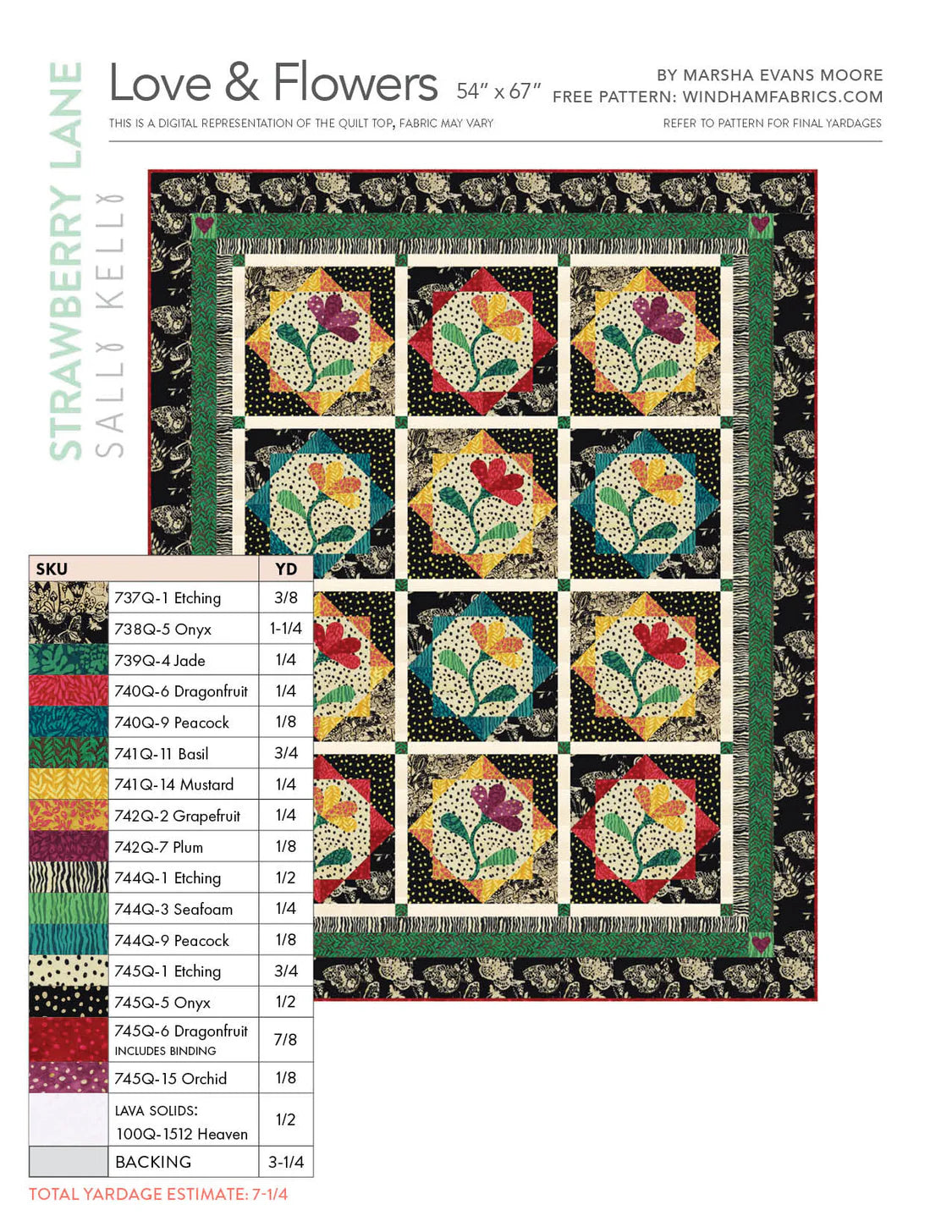 Strawberry Lane by Sally Kelly : Love & Flowers Quilt Kit