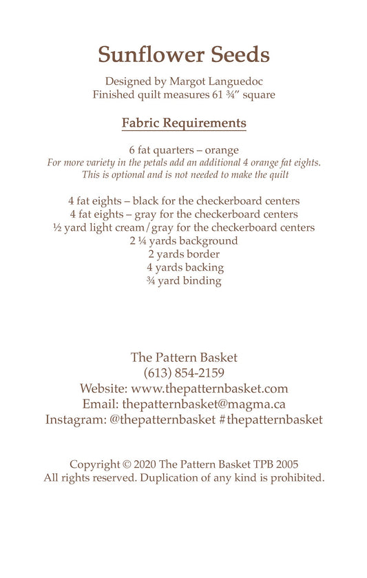 Sunflower Seeds Quilt Pattern by The Pattern Basket