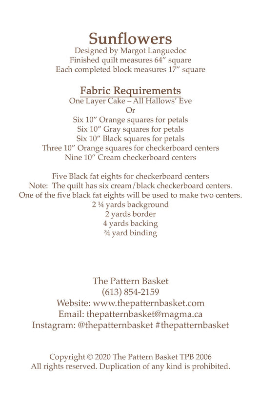 Sunflowers Quilt Pattern by The Pattern Basket