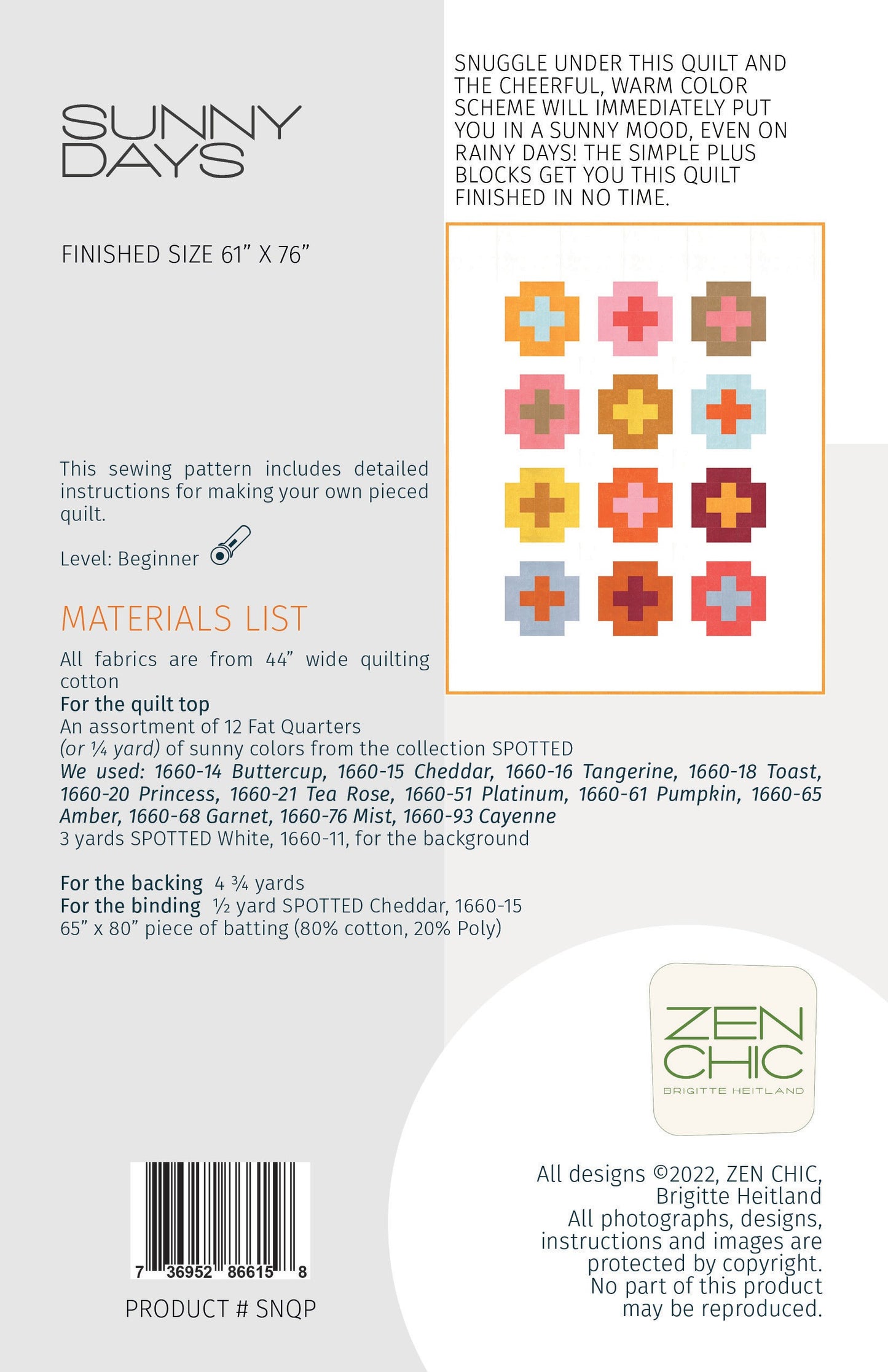 Sunny Days Quilt Pattern by Zen Chic