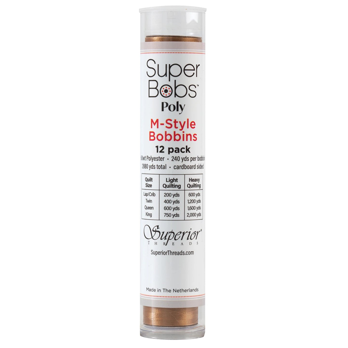SuperBobs Polyester Bobbin 12pk M-Style Medium Brown # 301-12-618