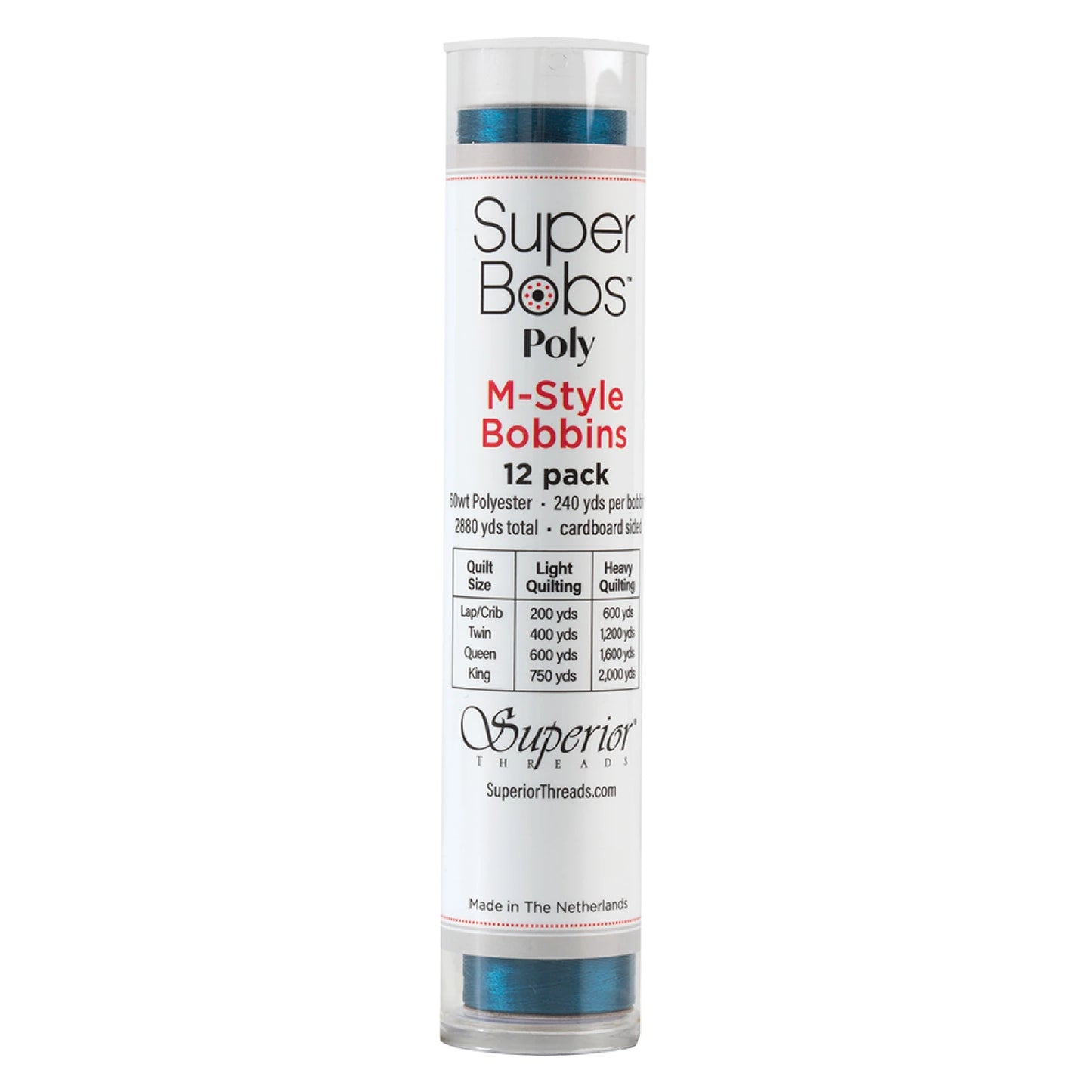 SuperBobs Polyester Bobbin 12pk M-Style Turquoise # 301-12-611