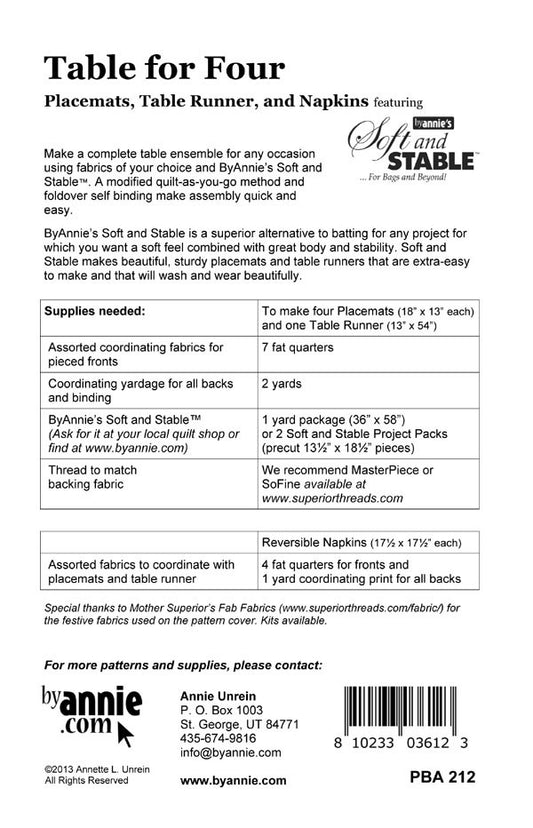 Table For Four # PBA212 - Special Order