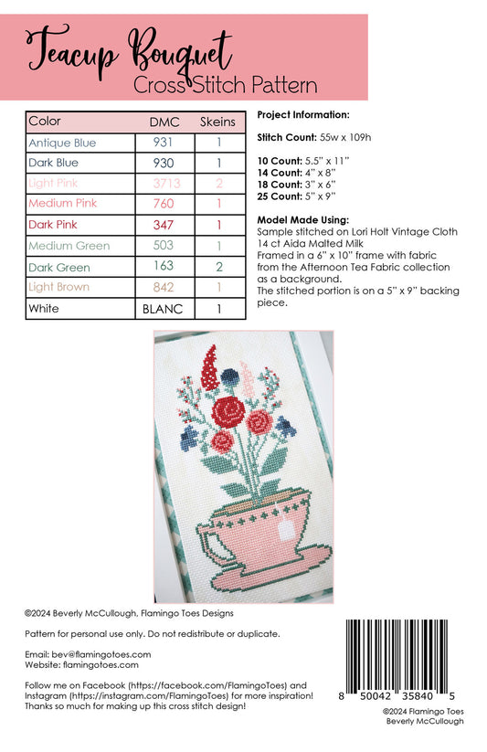 Teacup Bouquet Cross Stitch # FT-8405 - Special Order