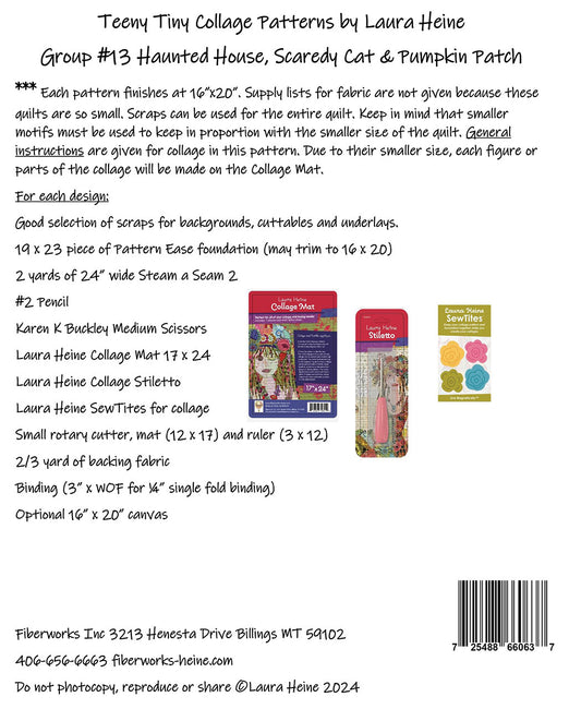 Teeny Tiny Group Collage Pattern by Laura Heine - #13 Haunted House, Scaredy Cat, Pumpkin Patch