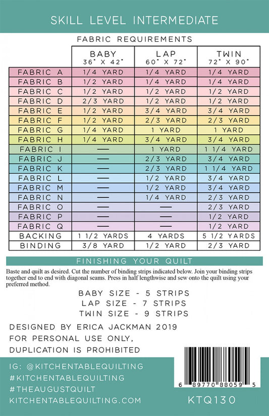 The August Quilt Pattern by Kitchen Table Quilting