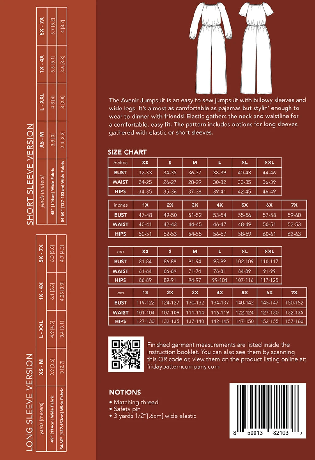 The Avenir Jumpsuit Pattern by Friday Pattern Company - Special Order