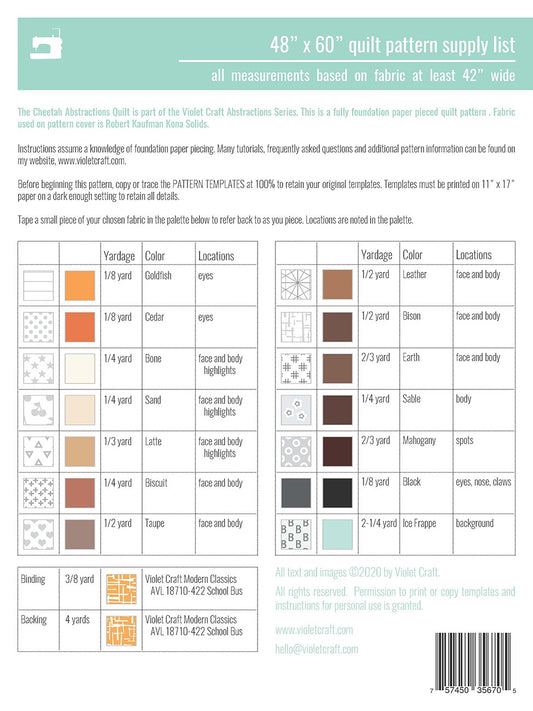 The Cheetah Abstractions Quilt FPP Quilt Pattern by Violet Craft