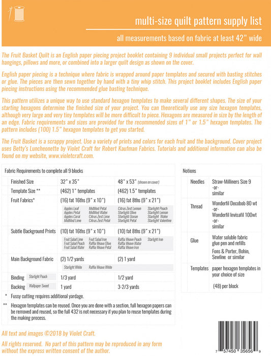 The Fruit Basket EPP Quilt Pattern by Violet Craft