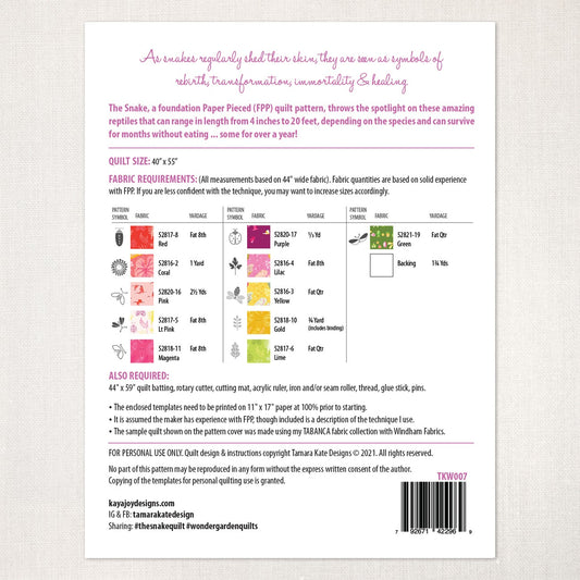 The Snake Quilt Pattern # TKW007 - Special Order