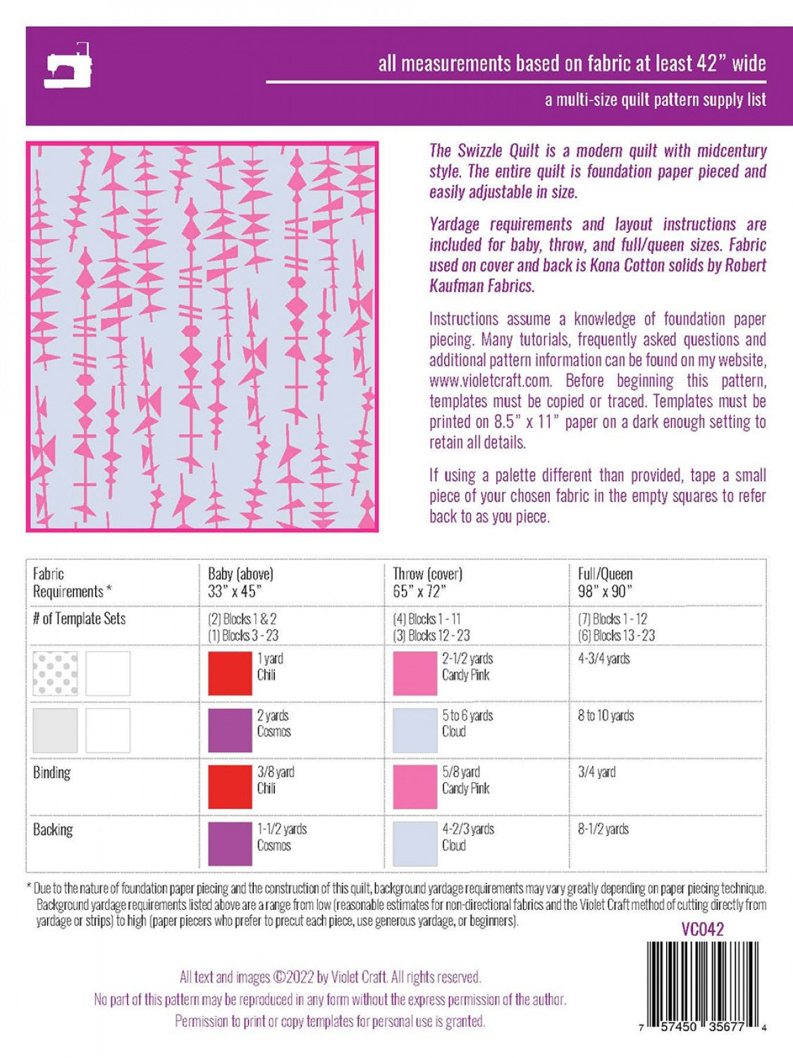 The Swizzle Quilt FPP Quilt Pattern by Violet Craft