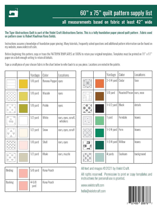 The Tiger Abstractions Quilt FPP Quilt Pattern by Violet Craft