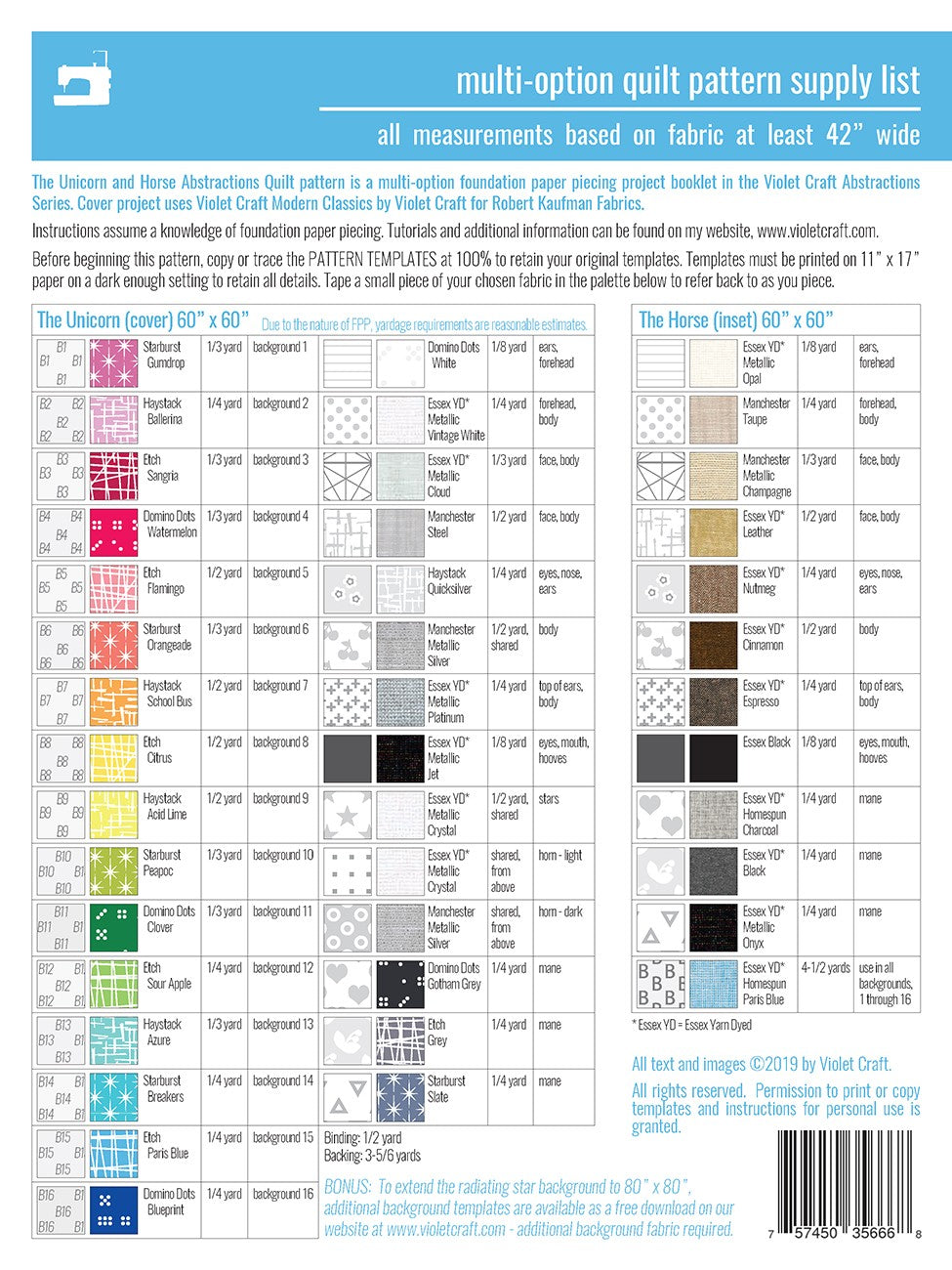 The Unicorn & Horse Abstractions Quilt FPP Quilt Pattern by Violet Craft