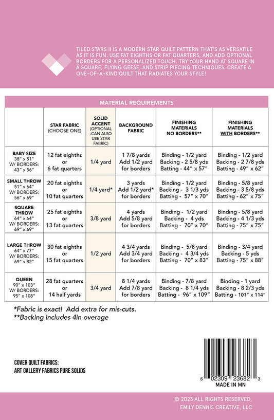 Tiled Stars II Quilt Pattern by Quilty Love