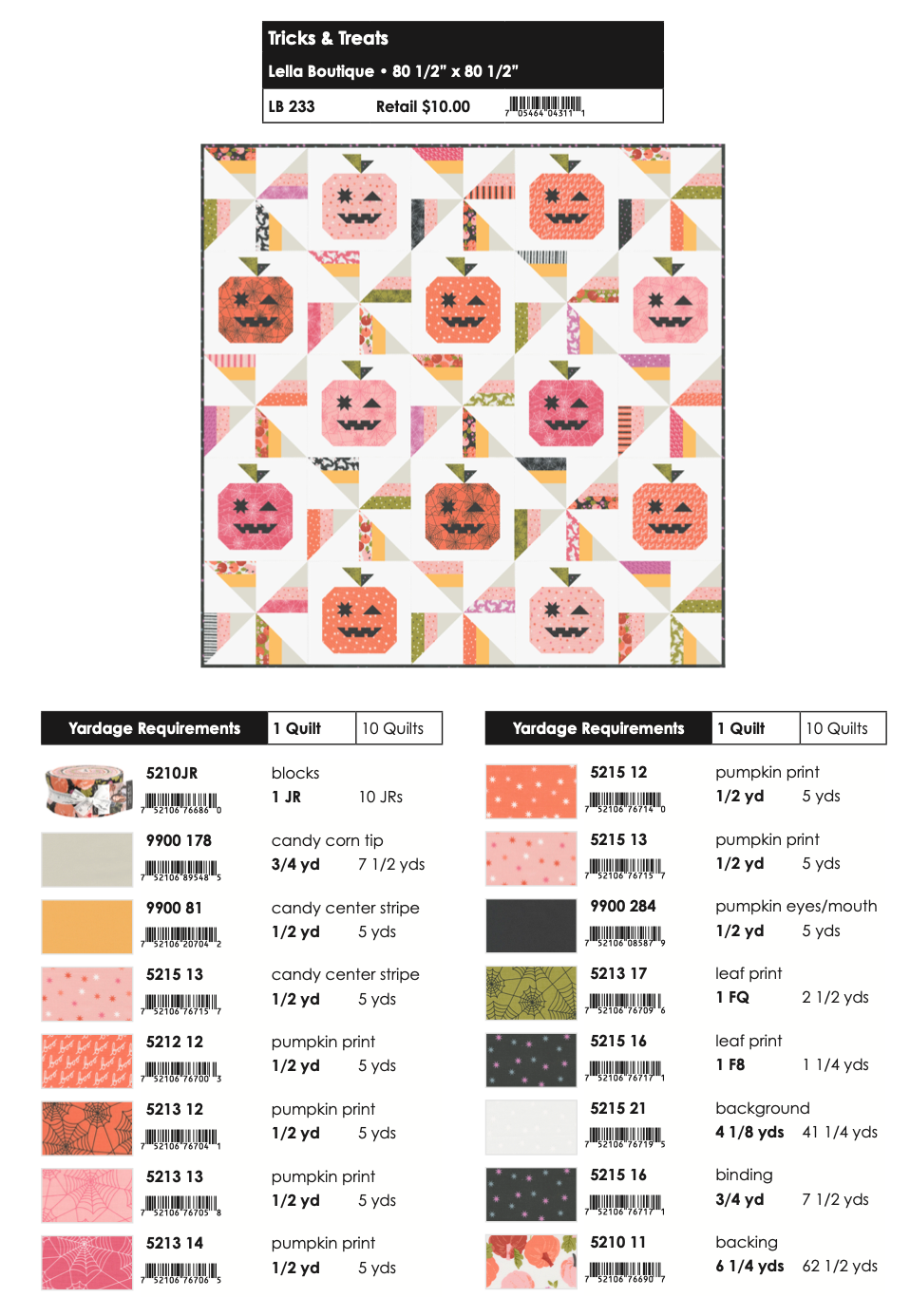 Tricks & Treats Quilt Pattern by Lella Boutique