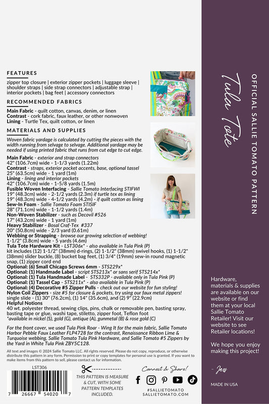Tula Tote Paper Pattern # LST306 - Special Order