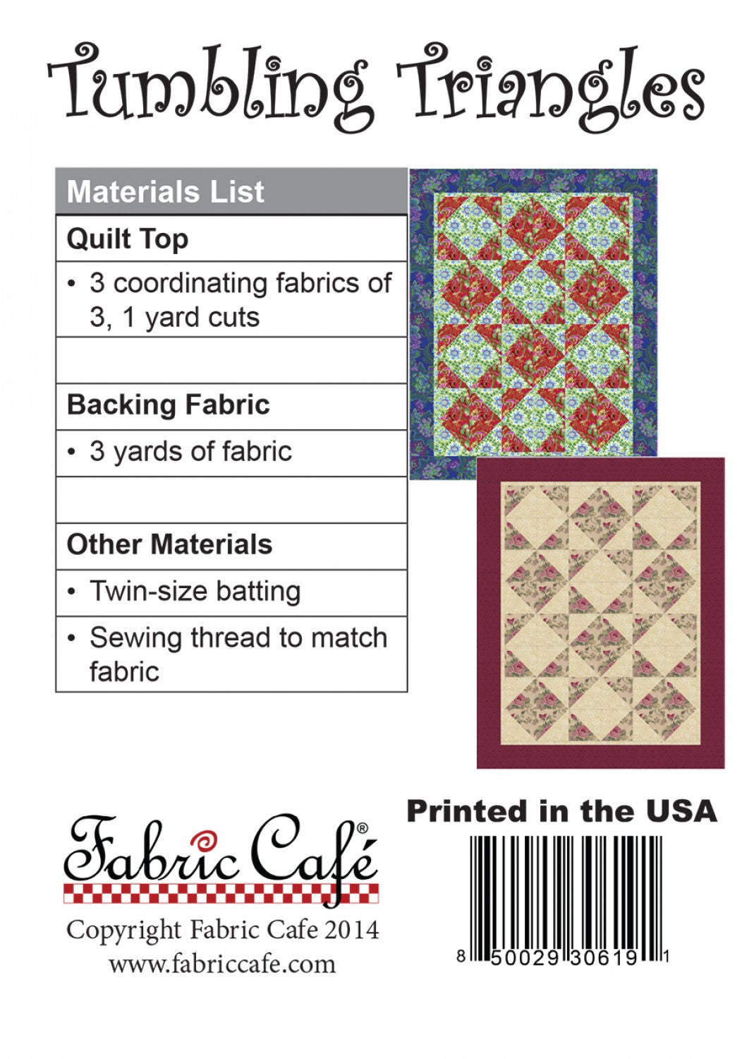 Tumbling Triangles Quilt Pattern by Fabric Cafe