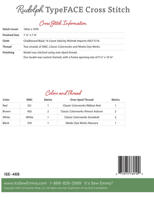 TypeFACE Rudolph Cross Stitch Pattern # ISE-468 - Special Order