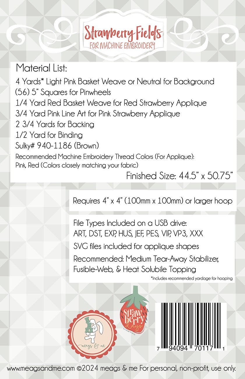 USB Strawberry Fields for Machine Embroidery # MAMP171 - Special Order