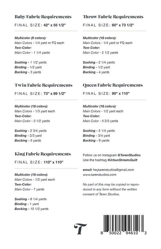 Urban Streets Quilt Pattern by Taren Studios