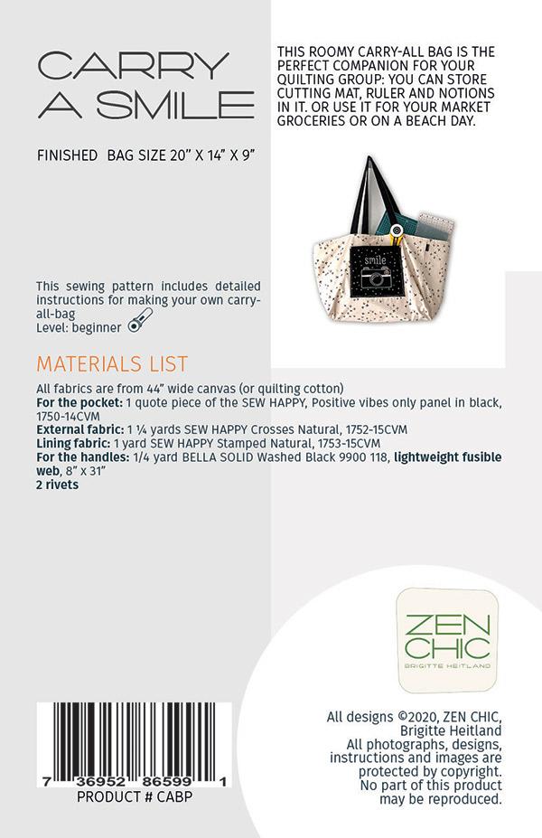 Urban Whisper Mochi Linen by Zen Chic : Carry A Smile Bag Pattern # ZC CABP