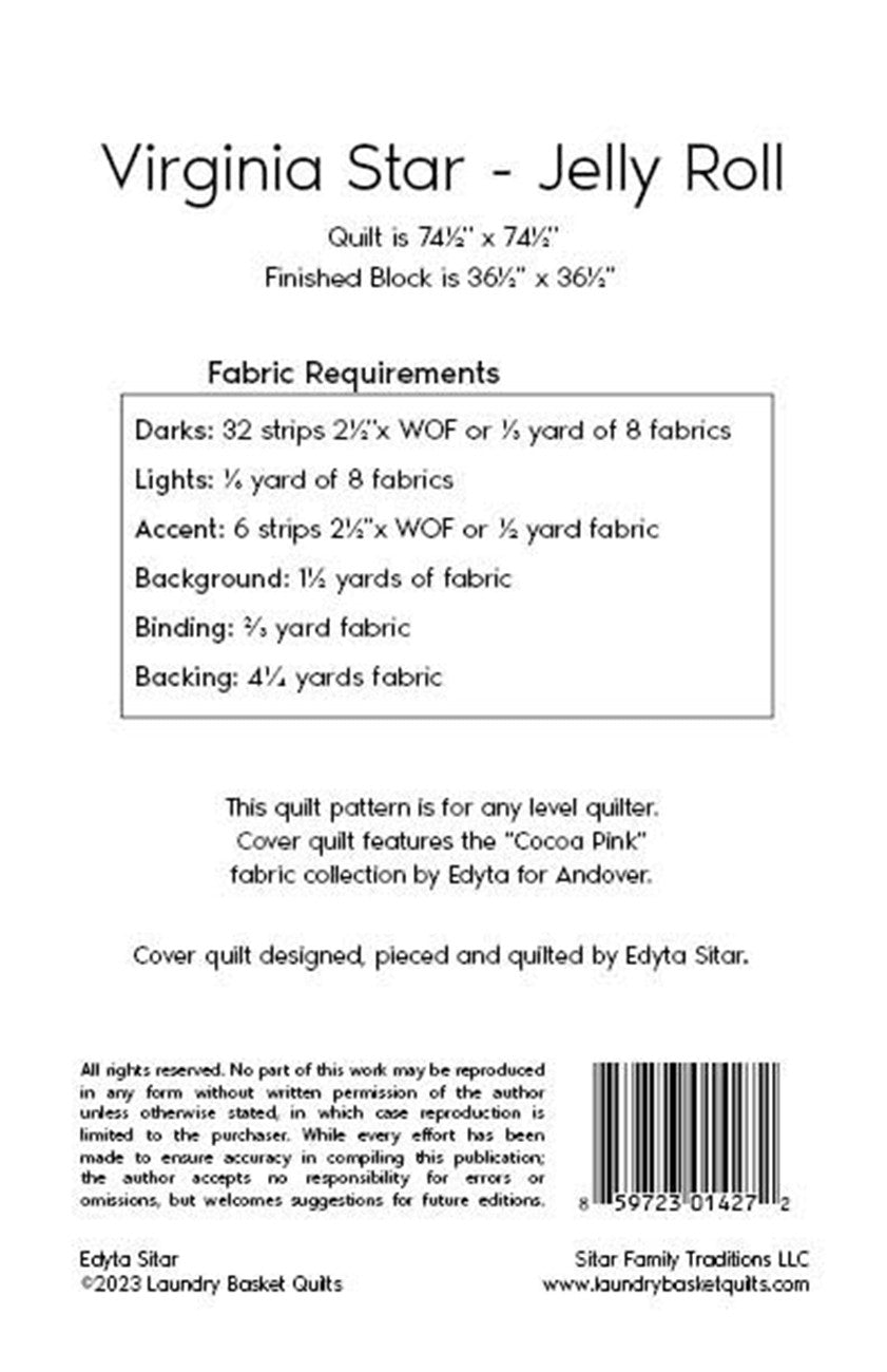 Virginia Star - Jelly Roll Quilt Pattern by Laundry Basket Quilts