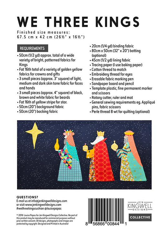 We Three Kings Cusion Pattern by Jen Kingwell Designs - Special Order