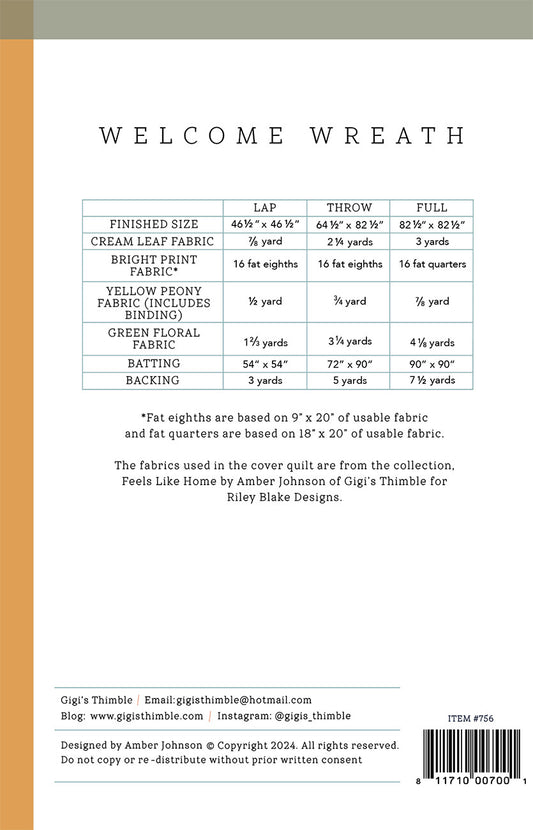 Welcome Wreath Quilt Pattern by Gigi's Thimble