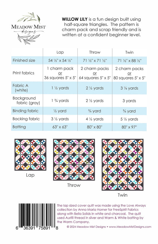Willow Lily Quilt Pattern by Meadow Mist Designs