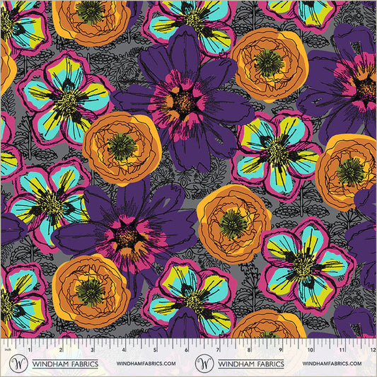 Winding Road by Natalie Barnes : Flower Fields Charcoal 55006-1